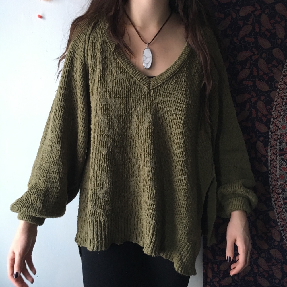Free People Olive Green Oversized Sweater